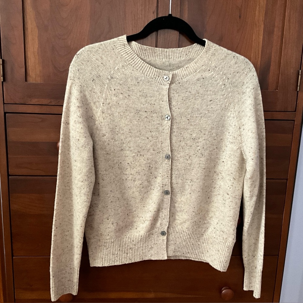 Boutique Cozy Neutral Oatmeal Merino Wool 5 Button Cardigan Sz Small